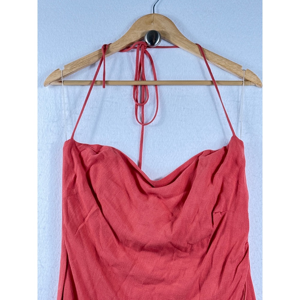 Rumer Halter Maxi Dress Women Large Coral Slit Linen Boho Resort Chic Coastal - Picture 2 of 9